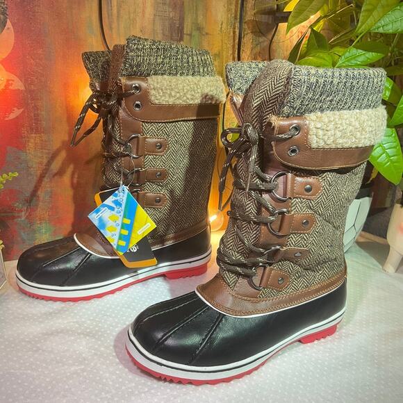 DREAM PAIRS Women's Mid Calf Winter Snow Boots, 6 M US, Brown - Picture 9 of 12